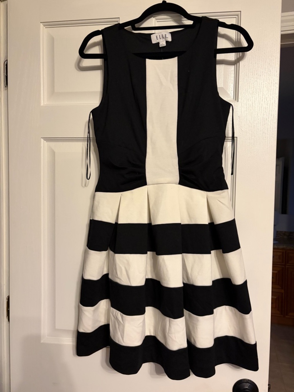 Elle Black and White Striped A-Line Mini Dress